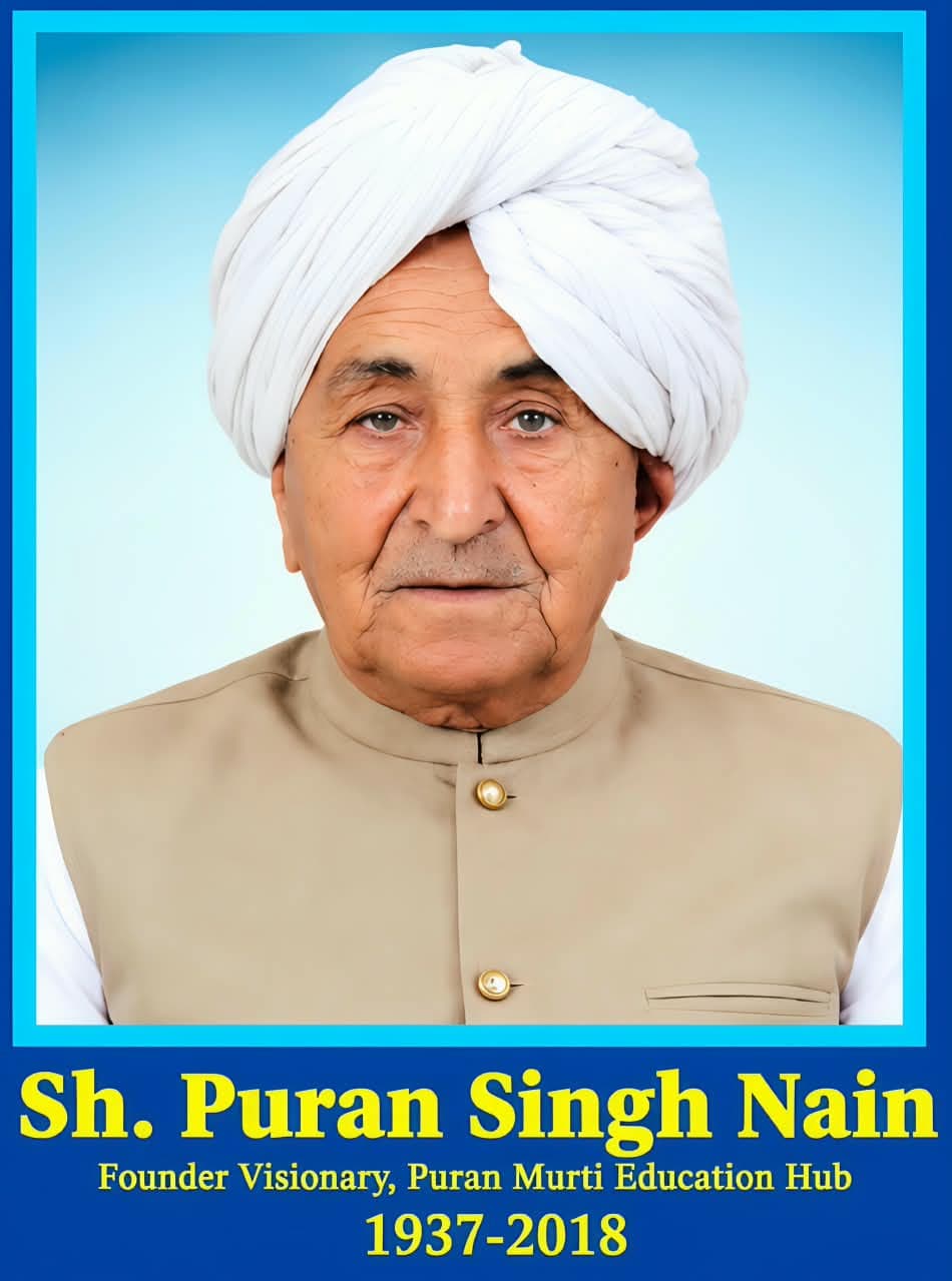 Original portrait artwork of Sh. Puran Singh Nain, with his name and 1937–2018 dates